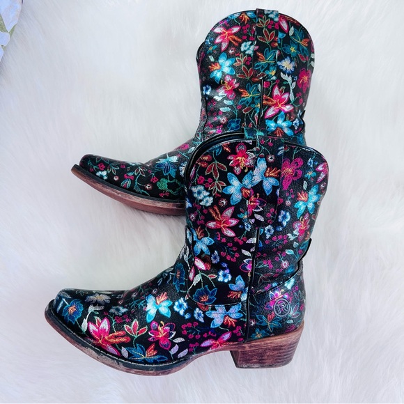 Roper Ingrid Multicolor Floral Ankle Boots in Black Size 8 - Picture 7 of 15